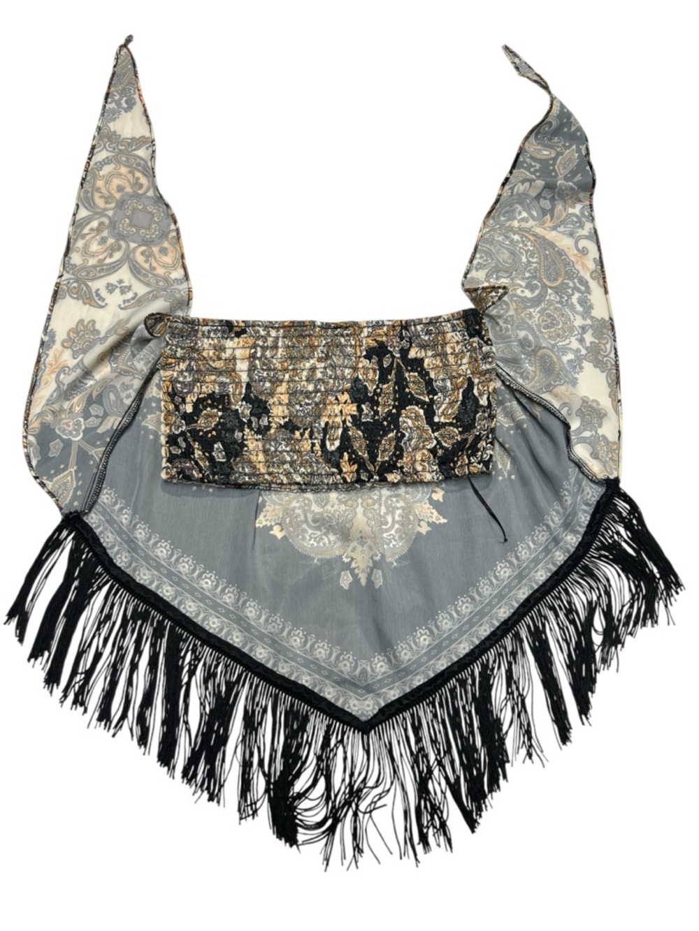 NWT Buckle Black Multi Satin Fringe Handkerchief Tube Top Western Cowgirl size S - Picture 5 of 9